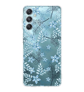 PrintiFy Samsung M34 Uyumlu Kamera Korumalı Floral Mavi Tasarımlı Şeffaf Silikon Kılıf