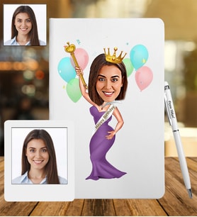 Doğum Gününe Özel Tasarımlı Karikatür Deri Defter & Metal Tükenmez Kalem + Ahşap Çerçeve hediye 40