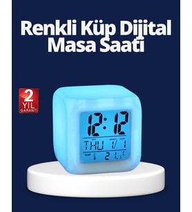Renk Değiştiren Led Alarmlı Dijital Küp Masa Saati