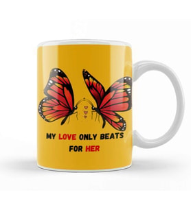 For Her Gift My Love Only Beats For Her Butterfly Kupa Bardak Porselen