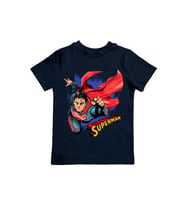 Superman baskılı pamuklu penye kumaş yazlık çocuk tişört (Siyah)