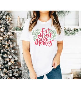 Yılbaşı Noel Baskılı Kısa Kollu Oversize Bisiklet Yaka T-shirt - Beyaz