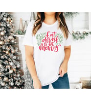 Yılbaşı Noel Baskılı Kısa Kollu Oversize Bisiklet Yaka T-shirt - Beyaz