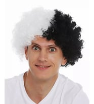 Siyah Beyaz Kıvırcık Afro Bonus Taraftar Peruğu