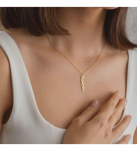 Kişiye Özel 925 Ayar Gümüş Tasarım Dikey İsim Kolye (Gold)