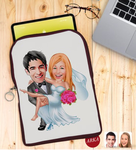 BK Gift Kişiye Özel Evleniyoruz Karikatürlü Taşınabilir Koruyucu Tablet Kılıfı & Organizer Çanta - Bordo-9