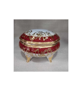 Beyaz Kırmızı Gold Çiçekli Fransız Limoges Porselen Şekerlik 20x16cm , yükseklik 13 cm