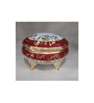 Beyaz Kırmızı Gold Çiçekli Fransız Limoges Porselen Şekerlik 20x16cm , yükseklik 13 cm