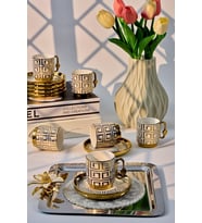 Valkyrie 12 Parça 6 Kişilik 80 ml Geometrik Desenli Türk Kahvesi Fincan Takımı Gold K651-C