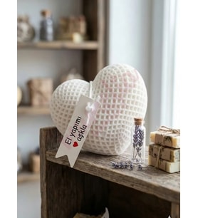 Mumelia Candles Dokulu Kalp - Doğal Soya Blok Dekoratif Mum - Beyaz