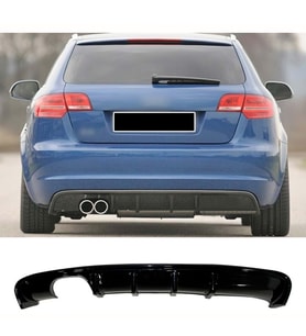 Audi A3 8P FL S3 Difüzör 4 Kapı Uyumlu Parlak Siyah Plastik 2008-2012 Arka-difizör-bodykit-ek-karlık