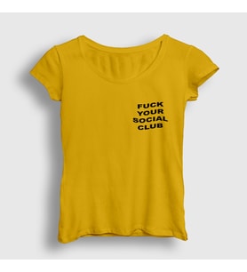 Presmono Kadın Sarı Fuck Your Social Club T-Shirt 402019tt (Sarı)