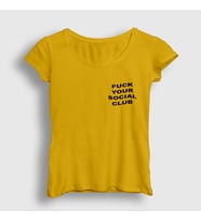 Presmono Kadın Sarı Fuck Your Social Club T-Shirt 402019tt (Sarı)