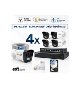 4 Kameralı 5MP Bullet IP PoE Güvenlik Kamera Seti – 10 Kanal NVR, 320GB HDD, Renkli Gece Görüşü ve Yapay Zeka