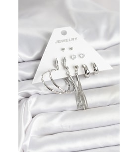 Gümüş Renk Pirinç 6 Çiftli Kadın Küpe Seti - TJ-BKP11331