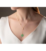 925 ayar papatya silver yeşil yonca Y kolye<yeşil yonca incili kolye<rose,gold,rodaj>