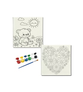 Okul Etkinliği-2'li Tuval Boyama Seti. 20x20 Cm Uv Baskı 6 Akrilik Boya 1 Fırça-model-260