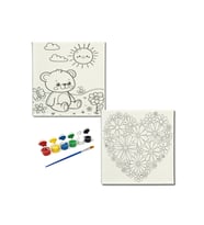 Okul Etkinliği-2'li Tuval Boyama Seti. 20x20 Cm Uv Baskı 6 Akrilik Boya 1 Fırça-model-260