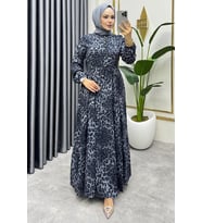 Beli Tünelli Leopar Elbise (Tatlı Gri)