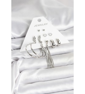 Gümüş Renk Pirinç 6 Çiftli Kadın Küpe Seti 5886 - HPSBYI9902-7571