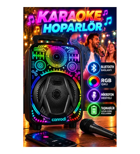 8 İnç Mikrofonlu Karaoke Hoparlör RGB Işıklı Taşınabilir Bluetooth Speaker
