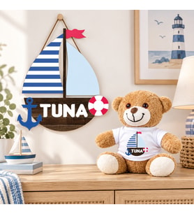 Kişiye Özel Bebek Kapı Süsü (Peluş Ayıcık Hediyeli) – Baby Shower / Hastane Odası