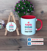 Kadın Doğum Uzmanı Kupa Bardak Kırmızı ve Ahşap Anahtarlık Hediye (Model 1)
