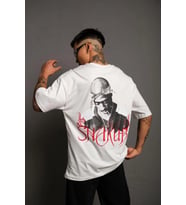 Erkek Baskılı T-Shirt Oversize Kısa kol Bisiklet yaka tişort - Beyaz