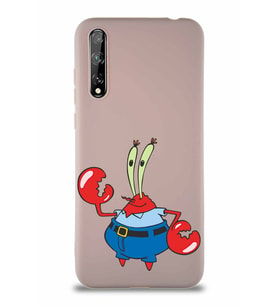 Huawei Y8P Soft Premier Kapak Bay Yengeç Tasarımlı Silikon Kılıf - Pudra (Şeffaf)