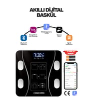 Dijital Tartı, Yağ ve Kas Ölçer, Vücut Kitle Endeksi, 2 Pil Hediyeli, Siyah