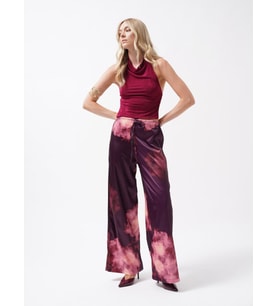 Bel Lastikli Desenli Saten Pantolon (Bordo)