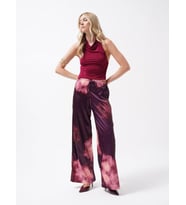 Bel Lastikli Desenli Saten Pantolon (Bordo)