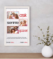 BK Gift Kişiye Özel Aşk Seninle Güzel Temalı Dekoratif Ahşap Beyaz Çerçeveli Tablo 40x25cm-1
