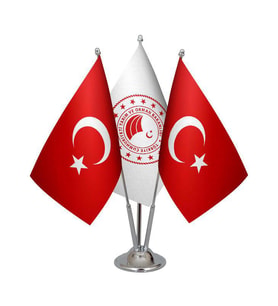 Masa Üstü Tarım Bakanlığı Bayrağı Türk Bayrağı Üçlü Krom Direk Masa Bayrak Seti