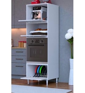 Eliusta Luno 3 Kapaklı Modüler Dolap Fırın Dolabı 60x185,9x56 cm Geniş Kapasiteli Saklama Dolabı (Beyaz)