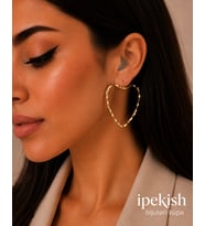 İpekish Gold Renk Kalp Küpe Büyük Kalp Tasarım Bijuteri Küpe
