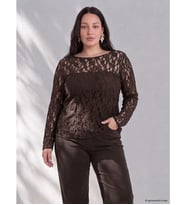 LCW Curve Kahverengi Büyük Beden Dantelli Bluz