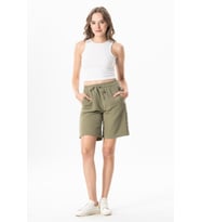 Beli Lastikli Rüzgar Kadın/Erkek Unisex Müslin Yazlık Şort Haki Hk