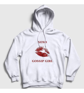 Presmono Unisex Beyaz Xoxo Lips Dizi Gossip Girl Kapüşonlu Sweatshirt 483180tt