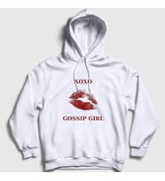 Presmono Unisex Beyaz Xoxo Lips Dizi Gossip Girl Kapüşonlu Sweatshirt 483180tt