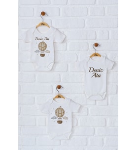 Pia Baby Premium %100 Pamuk İsme Özel Organik Baskılı Üçlü Set Çıtçıtlı Bebek Body Zıbın Modelleri 5037-18 (Ekru)