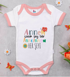 BK Kids Annem Çok Şey Bilir Tasarımlı Pembe Bebek Body Zıbın-1