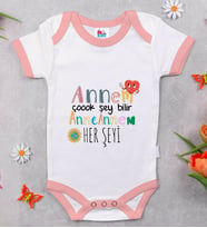 BK Kids Annem Çok Şey Bilir Tasarımlı Pembe Bebek Body Zıbın-1