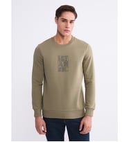 LCWAIKIKI Classic Haki Bisiklet Yaka Baskılı Erkek Sweatshirt