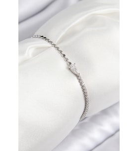 Pirinç Zirkon Taşlı Damla Model Ezme Zincir Gümüş Renk Kadın Bileklik 5886 - SSSSSS3862-1557