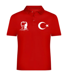 ATATÜRK AY YILDIZ BASKILI POLO YAKALI TİŞÖRT (Kırmızı)