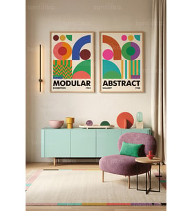 Modern Geometrik Minimalist 2'li Ahşap Çerçeveli Tablo Seti