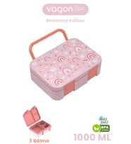 1000 ML Tek Kat Sızdırmaz,Karışmaz Üç Bölmeli Taşıma Kulplu Çocuk Beslenme Kutusu -FFB092-1000 (Pembe)