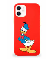 Apple iPhone 12 Soft Premier Kapak Donald Duck-D Tasarımlı Silikon Kılıf - Kırmızı (Şeffaf)