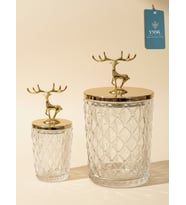 Lusso  2'li Geyik Figür Kapaklı Kristal Cam Şekerlik, Saklama Kabı, Kavanoz (Rose Gold Altın)